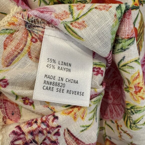 NWT Rachel Zoe Ivory Linen Blend Floral Bird Peasant Top Boho Crochet Sleeves - Picture 9 of 10